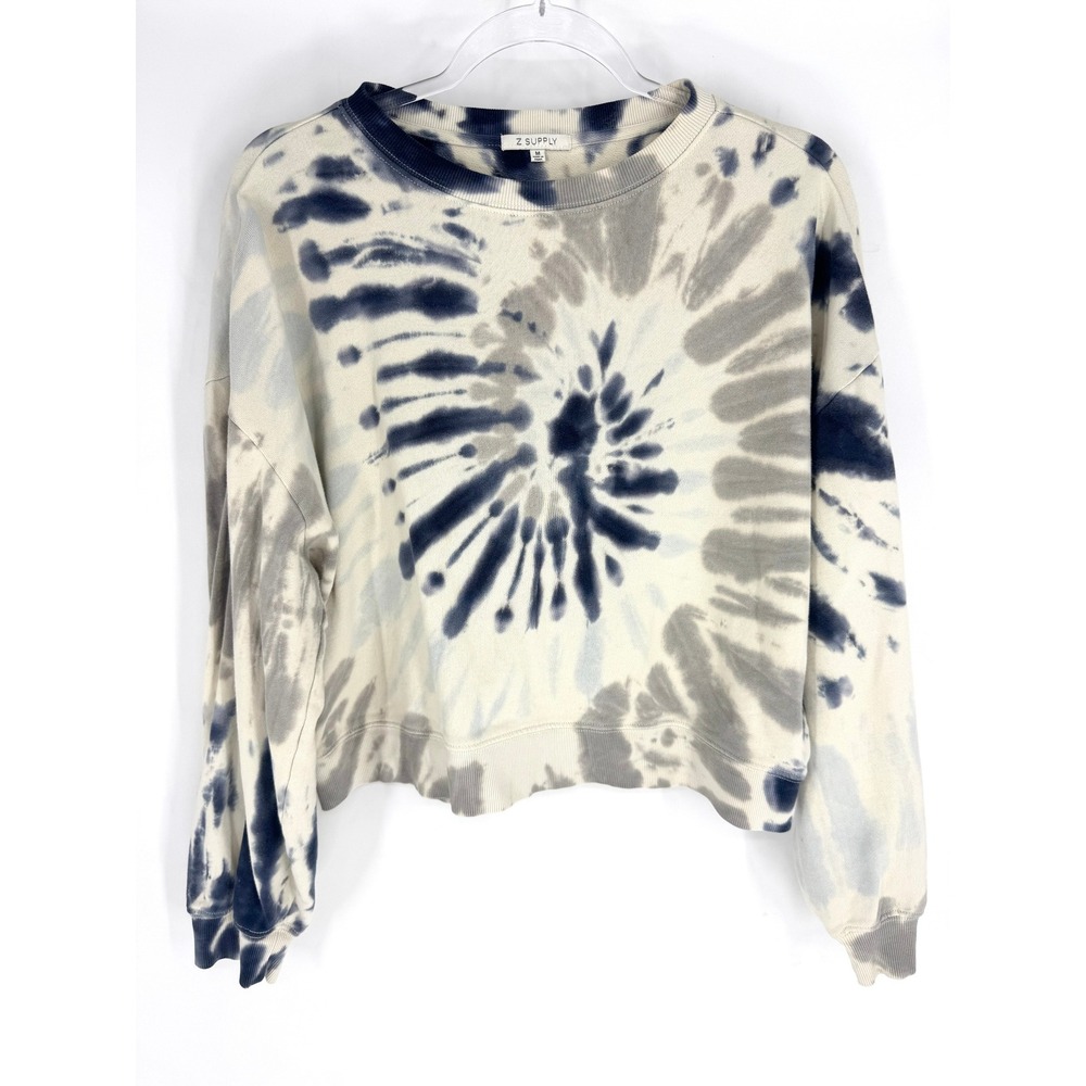 Z Supply Womens Tie Dye Cropped Sweatshirt Blue Grey Cotton Size Medium